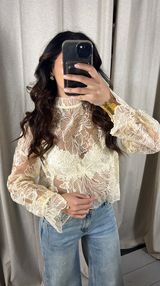 Haut dentelle beige